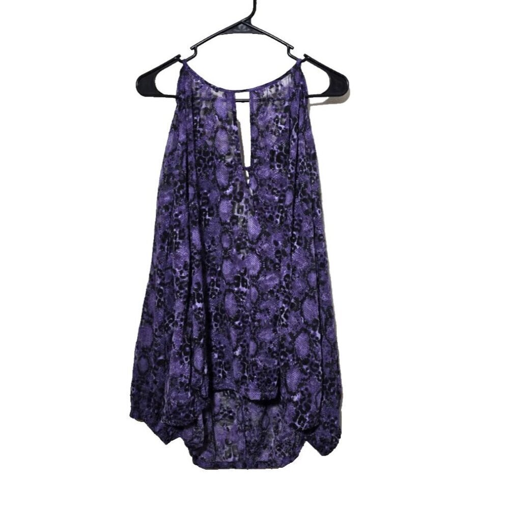 Lane Bryant Blouse 22 Cold Shoulder Textured Purple Black Animal Print Keyhole